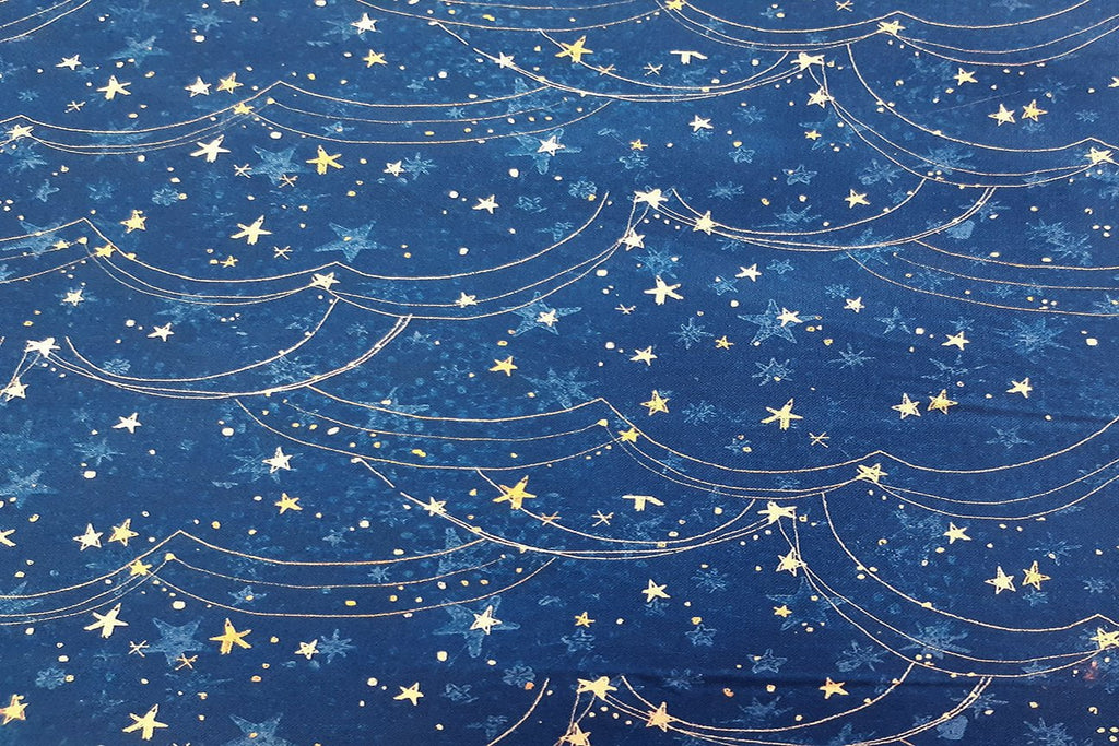 Rainbow Fabrics Christmas Magic Starry Night Navy Patchwork / Craft Fabric Blue Craft Fabric