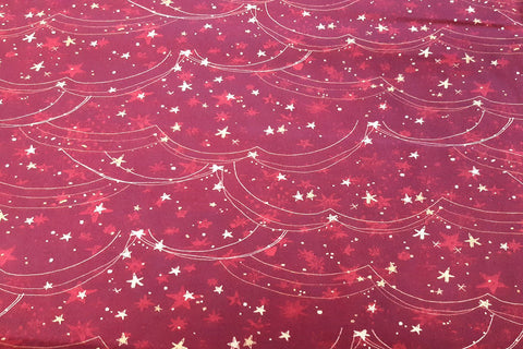 Christmas Magic Starry Night Red Patchwork / Craft Fabric