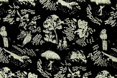 A2: Australian Natives: White on Black #1 Patchwork / Craft Fabric