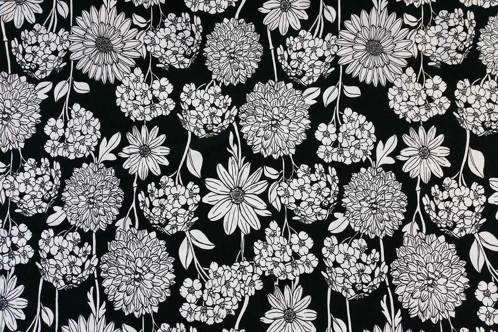 A2: Pink Flower Abstract Art on Black Patchwork / Craft Fabric - Rainbow Fabrics