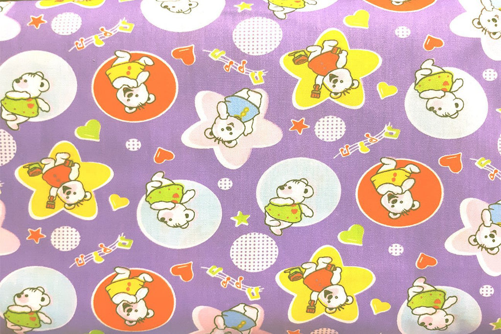 Rainbow Fabrics Bear Violet Printed Cotton