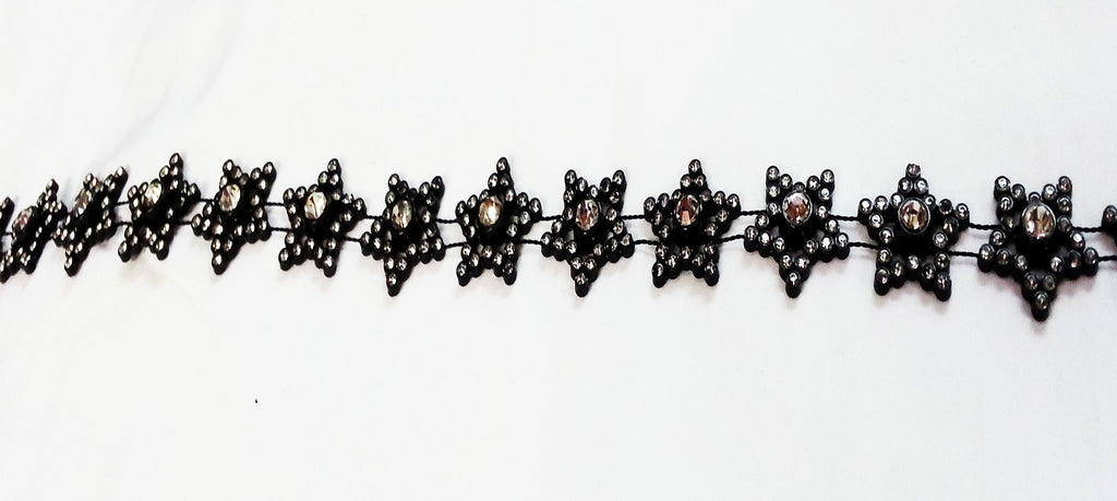 Black Star Diamante Trim - Rainbow Fabrics