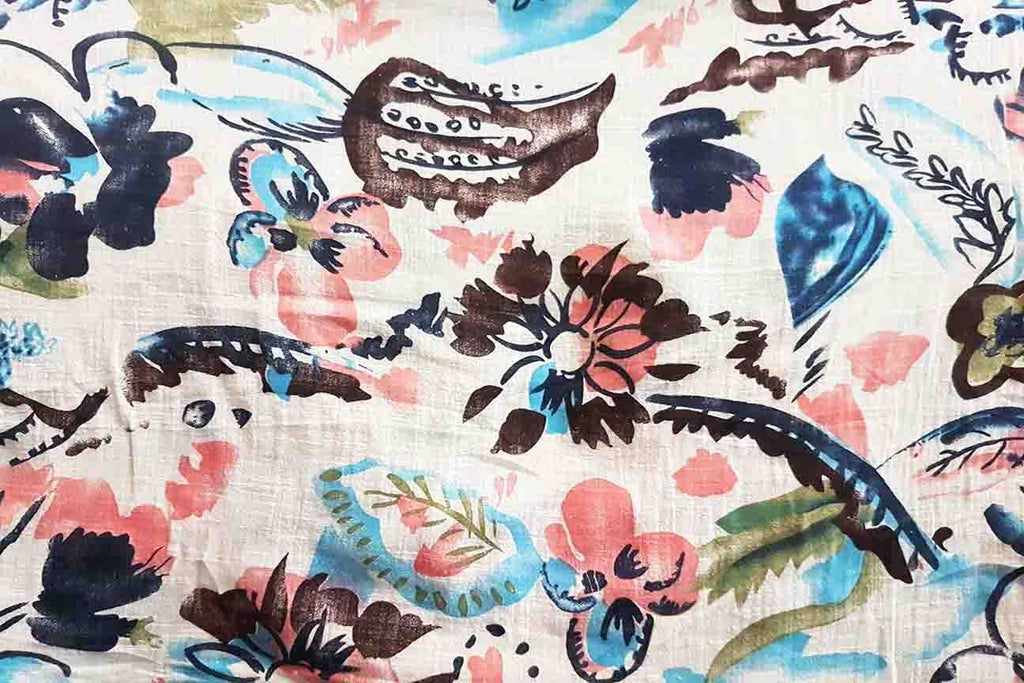 BM: Moscow Print Blue Bamboo Muslin - Rainbow Fabrics
