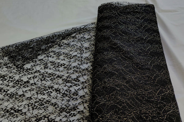 Rainbow Fabrics BT: Black And Gold Floral Bridal Tulle