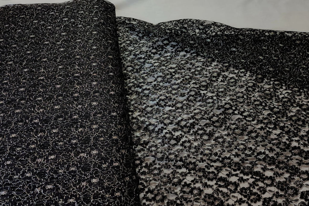 Rainbow Fabrics BT: Black And Silver Floral Bridal Tulle