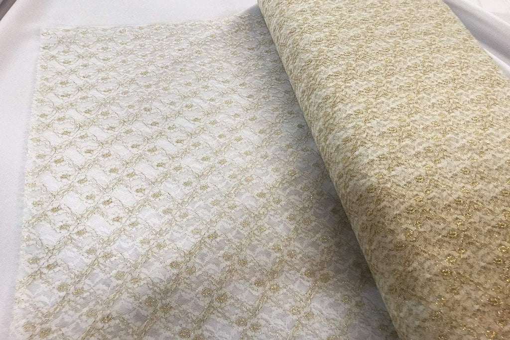 Rainbow Fabrics BT: Gold floral Bridal Tulle