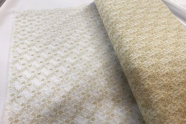 Rainbow Fabrics BT: Gold floral Bridal Tulle