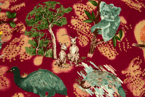 Bush Creatures Large Print Red Patchwork / Craft Fabric