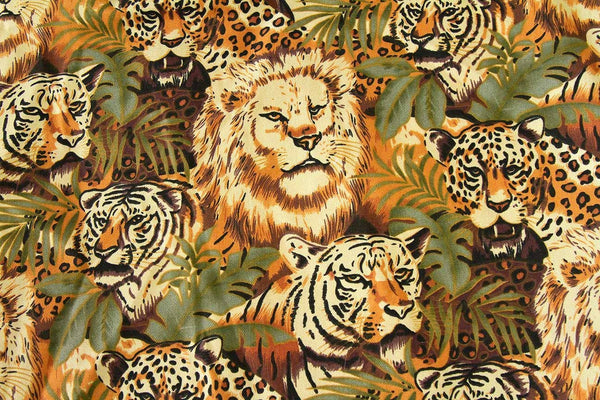 Rainbow Fabrics Ca: Lions and Tigers Jungle Print Multi Coloured