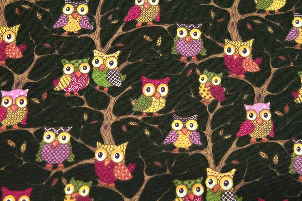 Rainbow Fabrics Ca: The Night Owls Black Fabric