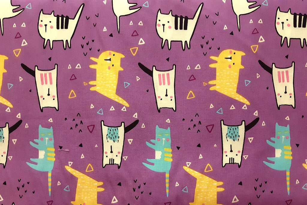 Rainbow Fabrics Chibi Cats On Plum Patchwork / Craft Fabric Blue Craft Fabric