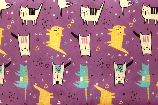 Rainbow Fabrics Chibi Cats On Plum Patchwork / Craft Fabric Blue Craft Fabric