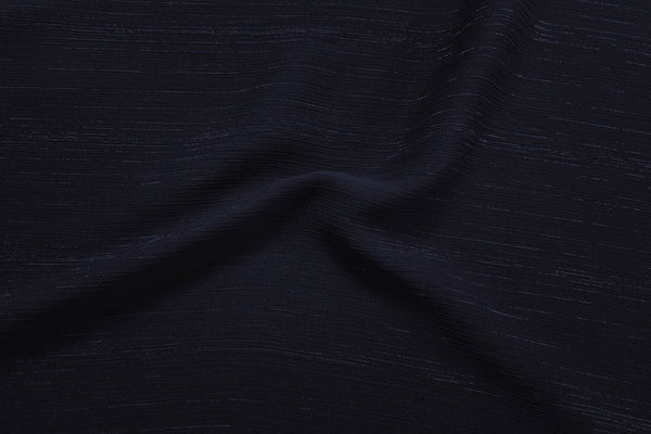 Rainbow Fabrics CPC: Silver Threads On Dark Navy Crinkle Plain Chiffon