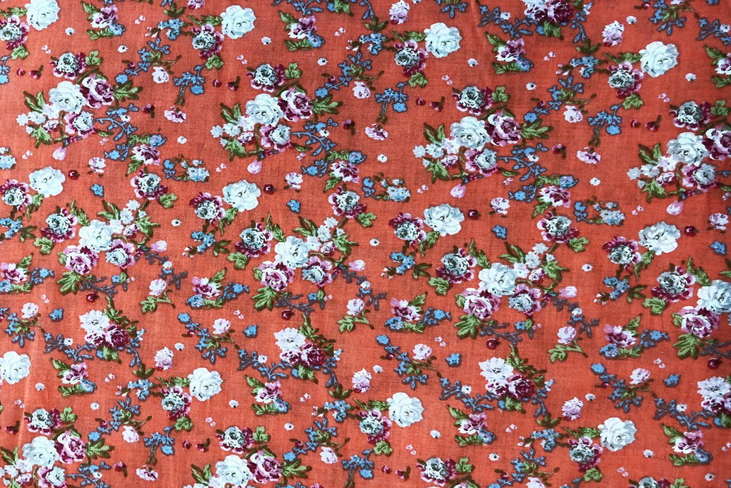 Rainbow Fabrics CV: Light Blue and Purple Rose Cotton Voile Price per meter