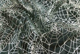 Rainbow Fabrics EO: Silver Glitter Spider Webs Flocking Organza Black Fabric