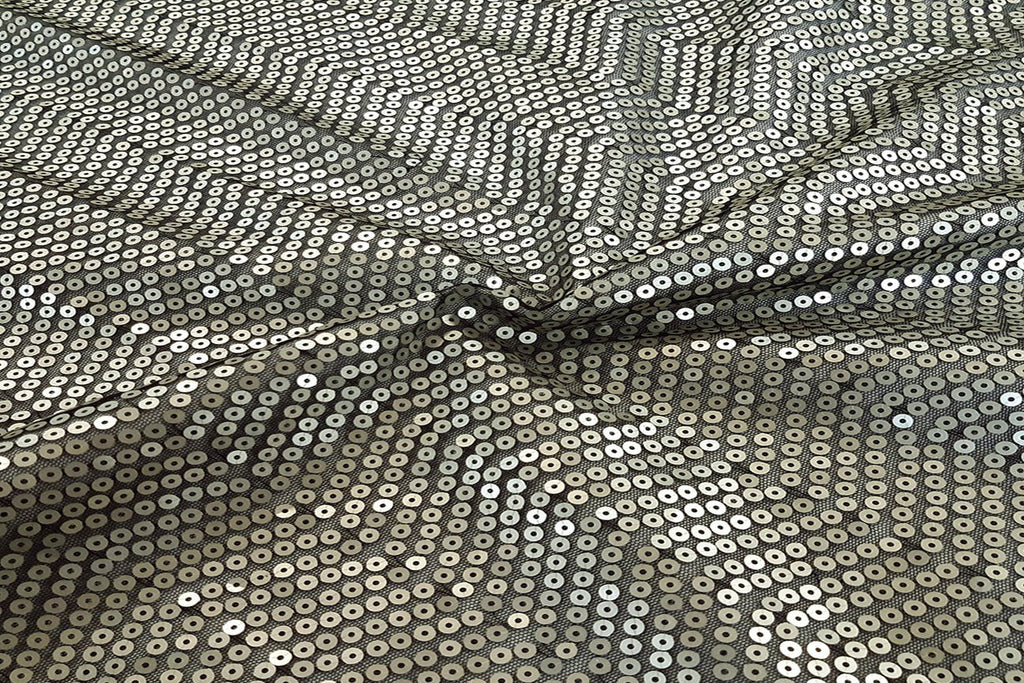 Rainbow Fabrics Grey Tone Sequin On Black Soft Netting
