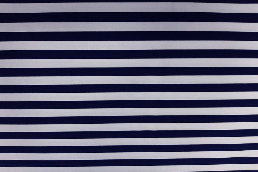 Rianbow Fabrics L1: Dark Navy And White Stripe Lycra - 1.5cm thick stripe Lycra