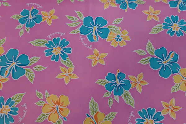 Rianbow Fabrics L1: Native Floral Pattern On Taffy Pink Lycra Lycra