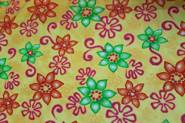 Rianbow Fabrics L1: Native Floral Pattern On Yellow Lycra Lycra