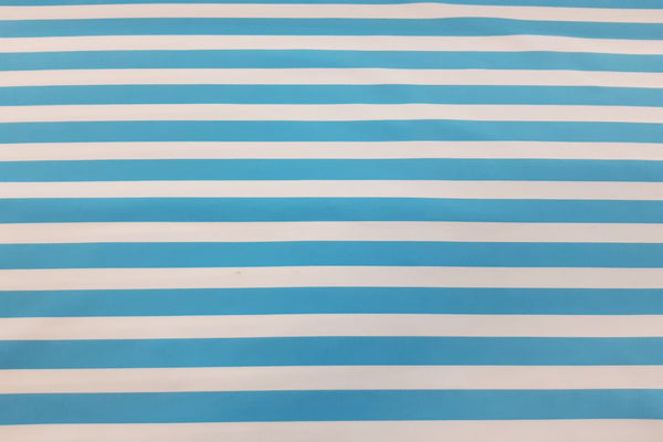 Rianbow Fabrics L1:  White And Sky Blue Stripe Lycra - 1.5cm thick stripe Lycra