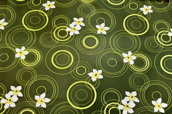 Rianbow Fabrics L1: White Flower On Army Green Circle Lycra Lycra