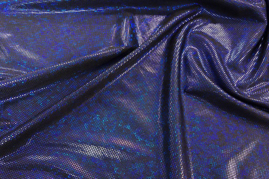 Rianbow Fabrics LF: Liquid Foil Spandex - Black and Blue Holligram Specs Price per Meter