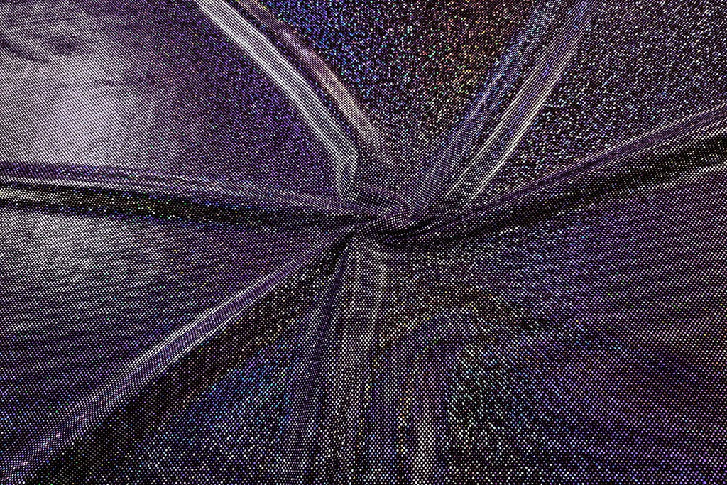 Rianbow Fabrics LF: Liquid Foil Spandex - Confetti Specs On Deep Purple