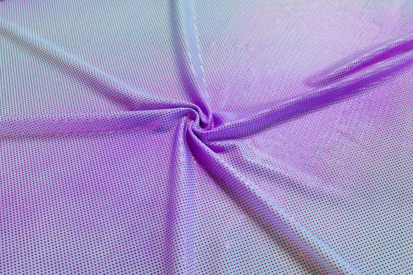 Rianbow Fabrics LF: Liquid Foil Spandex - Confetti Specs On Gradient Violet