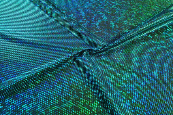 Rianbow Fabrics LF: Liquid Foil Spandex - Hollogram Specs On Aqua Teal