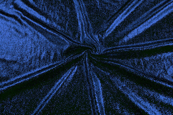 Rianbow Fabrics LF: Non Stretch Liquid Foil Spandex - Confetti Specs On Shiny Dark Royal Blue