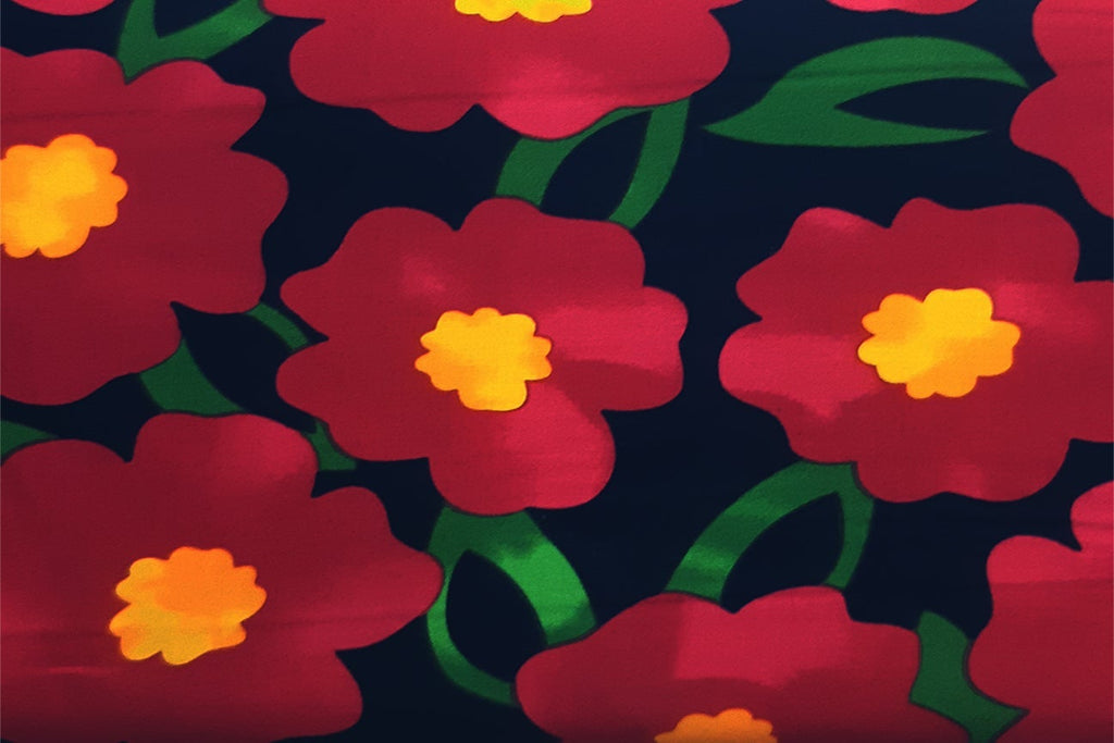 Rainbow Fabrics Magenta Flowers on Dark Navy Patchwork / Craft Fabric Blue Craft Fabric