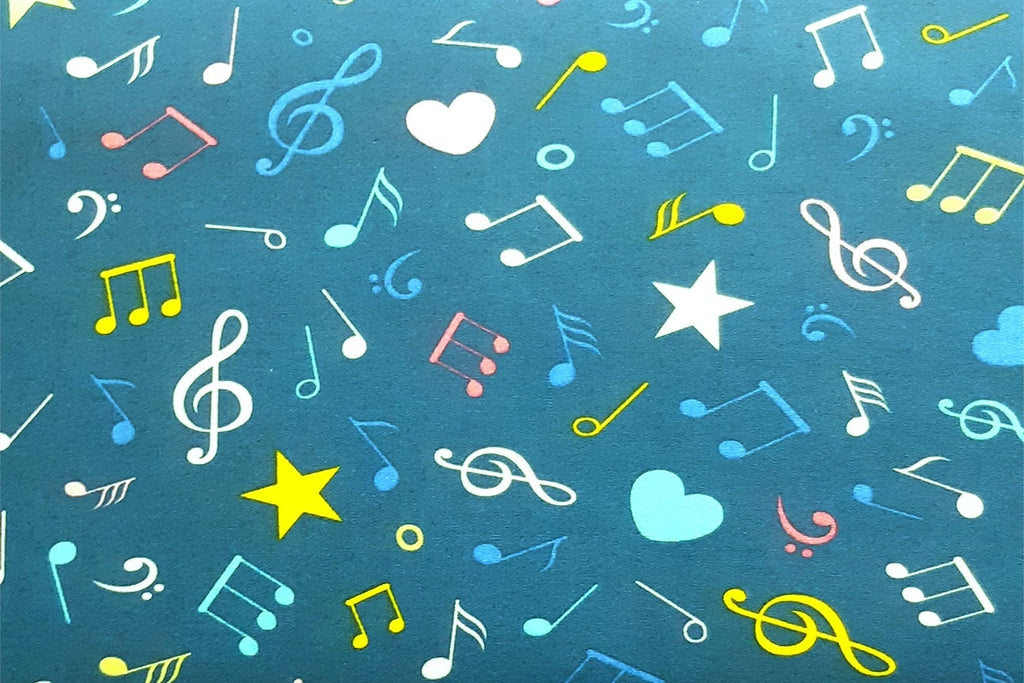 Rainbow Fabrics Musical Notes Patchwork / Craft Fabric Blue Craft Fabric