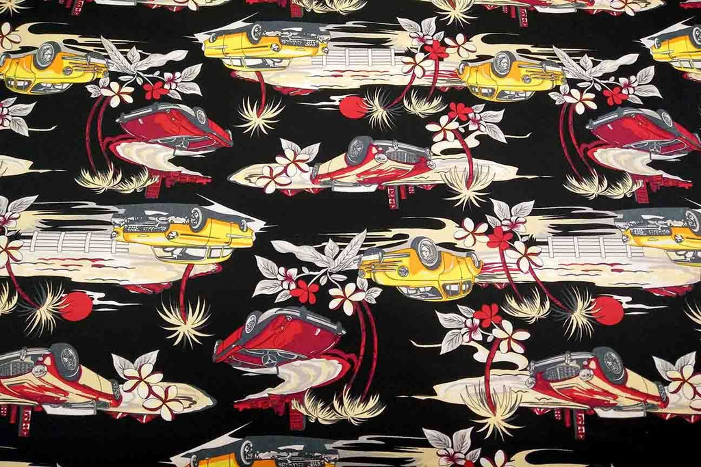 Rainbow Fabrics NP: Black Dream Cars Patchwork Fabric Multi Coloured Craft Fabric