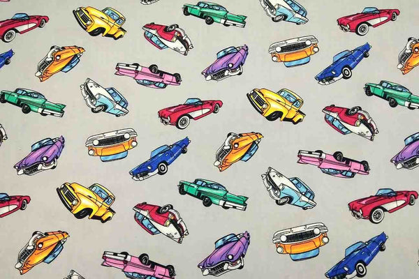 Rainbow Fabrics NP: Grey Cars Patchwork Fabric Multi Coloured Craft Fabric