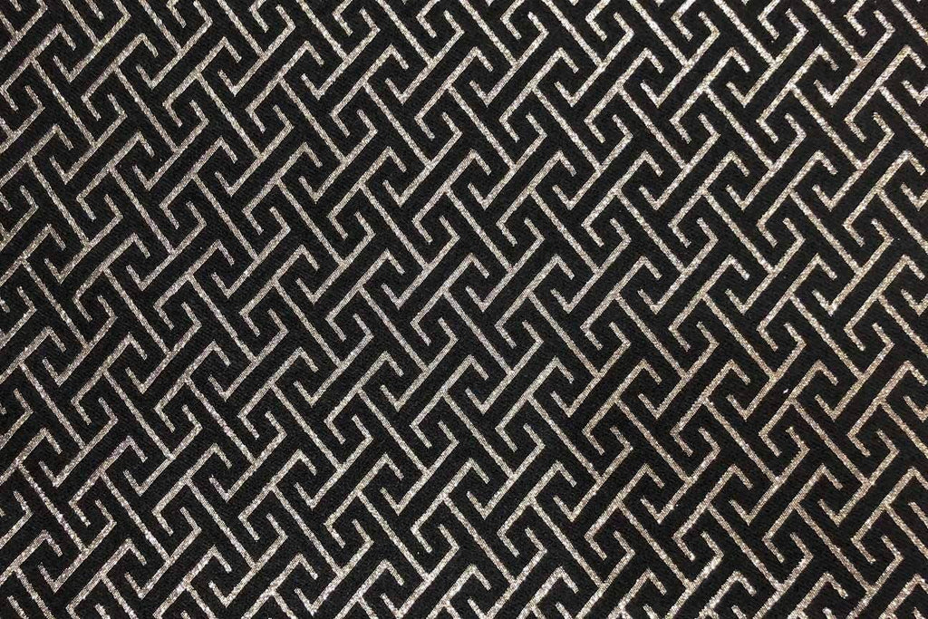 Rainbow Fabrics PB: Metallic Printed On Black Polyester Brocade
