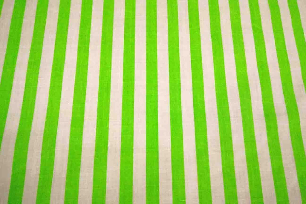 Rainbow Fabrics PP: Neon Green Stripes Printed Poly Cotton Multi Coloured