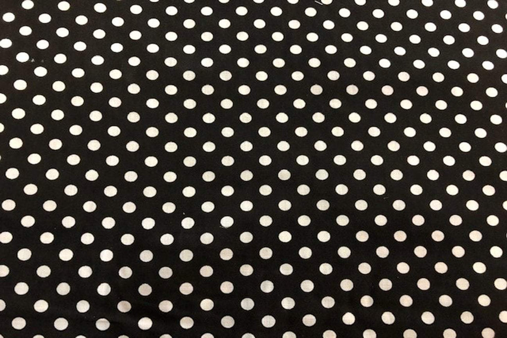 Rainbow Fabrics PP: Small White Dots On Black Printed Poly Cotton Multi Coloured