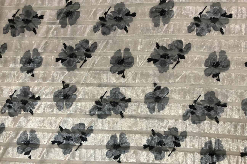 Rainbow Fabrics PV: Ink Flowers on Ivory Deluxe Stretch Printed Velvet