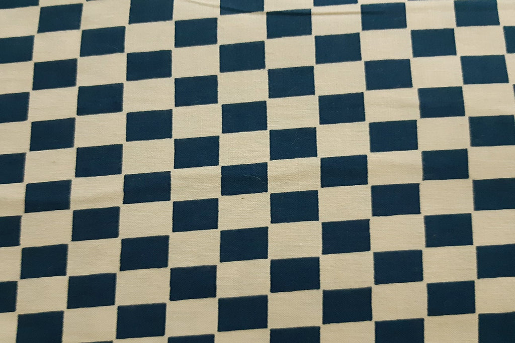 Rainbow Fabrics Royal Blue And Beige Check Patchwork / Craft Fabric Blue Craft Fabric