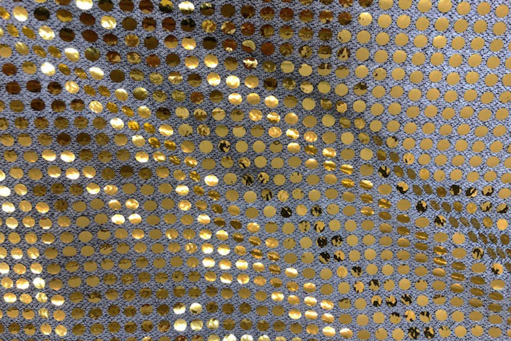 Rainbow Fabrics RS: Gold Sequin on Light Grey Black Fabric