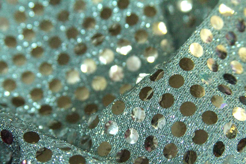 Rainbow Fabrics RS: Gold Sequin on Teal Green Fabric