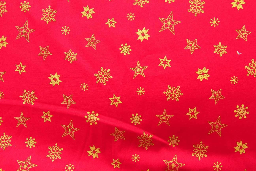 Rainbow Fabrics S1: Gold Winter Stars on Red Red Craft Fabric