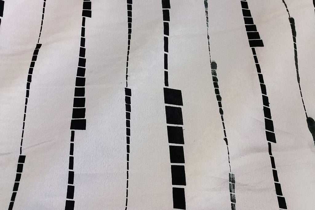 Rainbow Fabrics SS#1: Black Pattern #2 On Off White Stretch Silk Satin Stretch Silk Satin