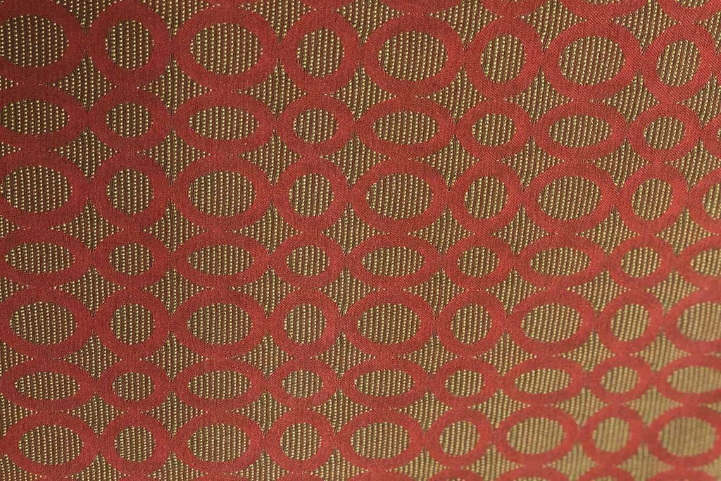 Rainbow Fabrics WU: Red Circles Brown Waterproof Upholstery - 03