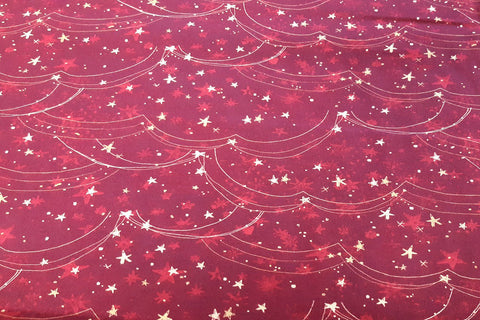 Christmas Magic Starry Night Red Patchwork / Craft Fabric