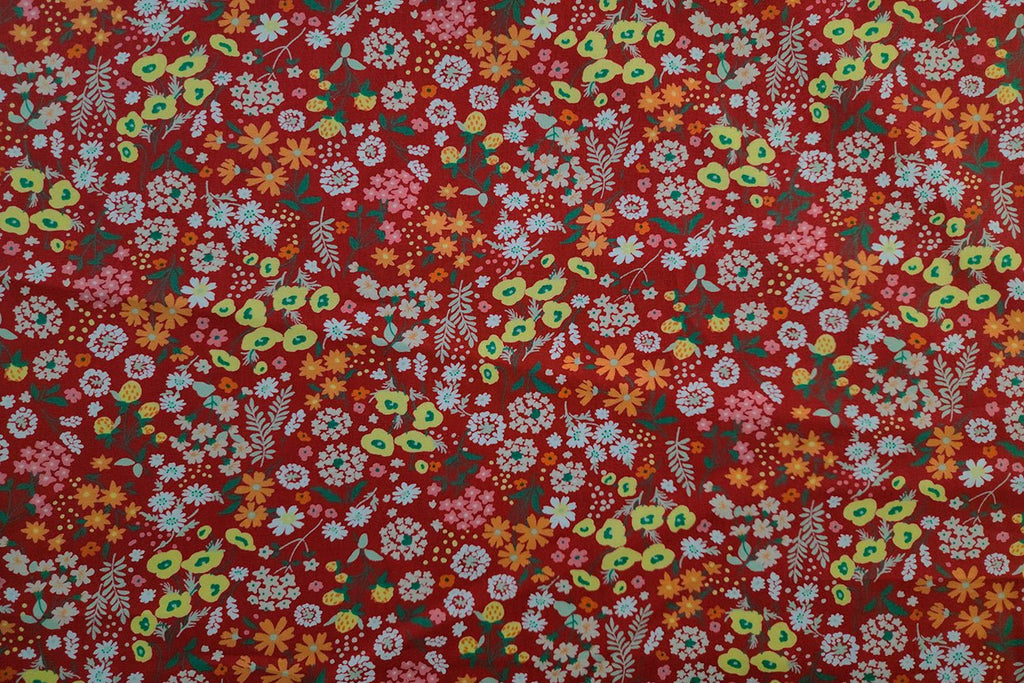 Rainbow Fabrics Floral Garden On Lipstick Red Patchwork / Craft Fabric Red Craft Fabric