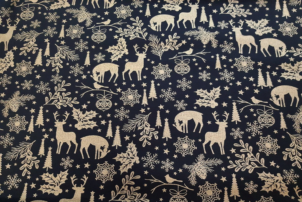 Rainbow Fabrics Holiday Sparkle Holiday Forest Black Patchwork / Craft Fabric Blue Craft Fabric