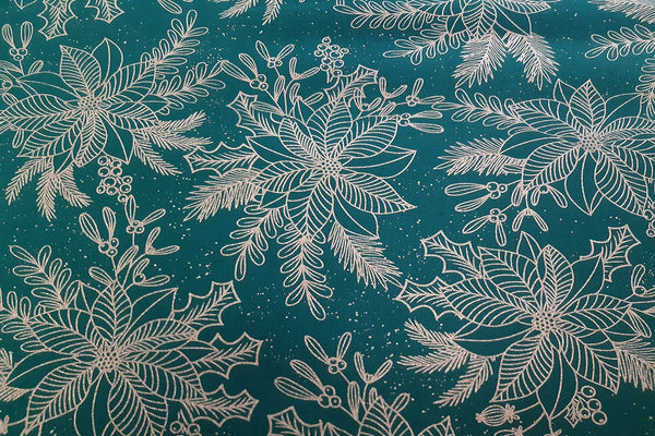 Rainbow Fabrics Holiday Sparkle Sparkling Poinsettias Green Patchwork / Craft Fabric Blue Craft Fabric