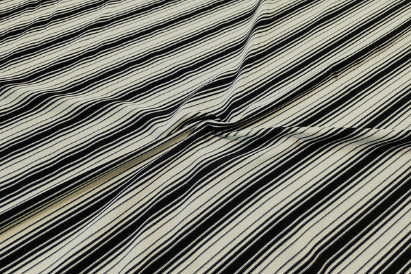 Rainbow Fabrics J1: Black And Beige Stripe Gold Metallic Jersey Jersey