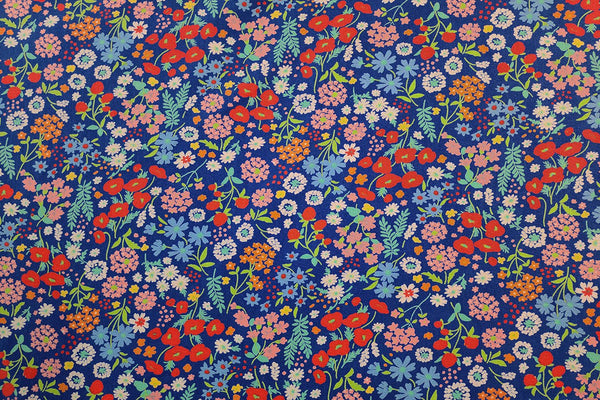 Rainbow Fabrics Mixed Flower Garden On Royal Blue Patchwork / Craft Fabric Red Craft Fabric